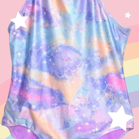 Girls Mermaid Shimmer Pastel Colors One-Piece Swimsuit Crisscross Back 14/16 - Picture 9 of 16